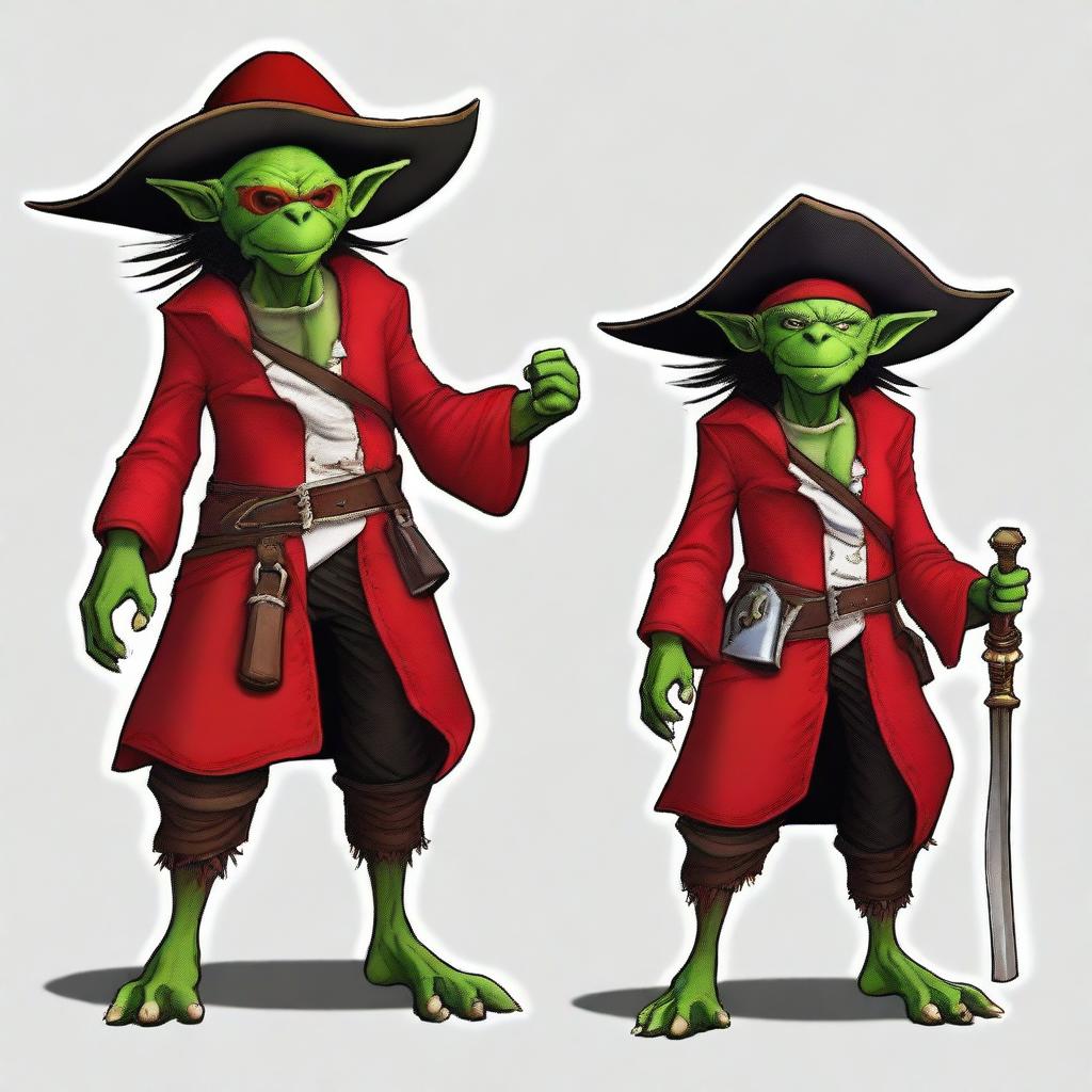 Create an image of a Dungeons & Dragons goblin character who is both a pirate and a wizard