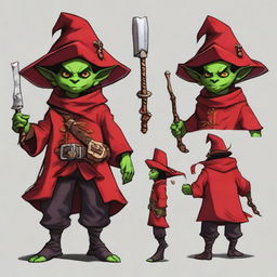 Create an image of a Dungeons & Dragons goblin character who is both a pirate and a wizard