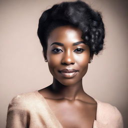 A portrait of an elegant ebony woman with a confident expression, emphasizing her natural beauty and grace