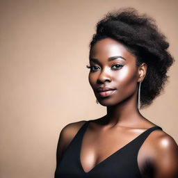 A portrait of an elegant ebony woman with a confident expression, emphasizing her natural beauty and grace