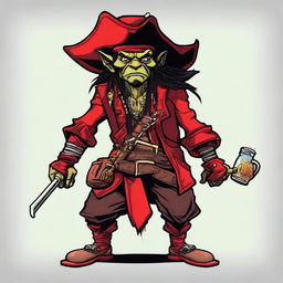 Create an image of a Dungeons & Dragons goblin character who is both a pirate and a wizard, with a unique blend of Elvis Presley and Captain Jack Sparrow