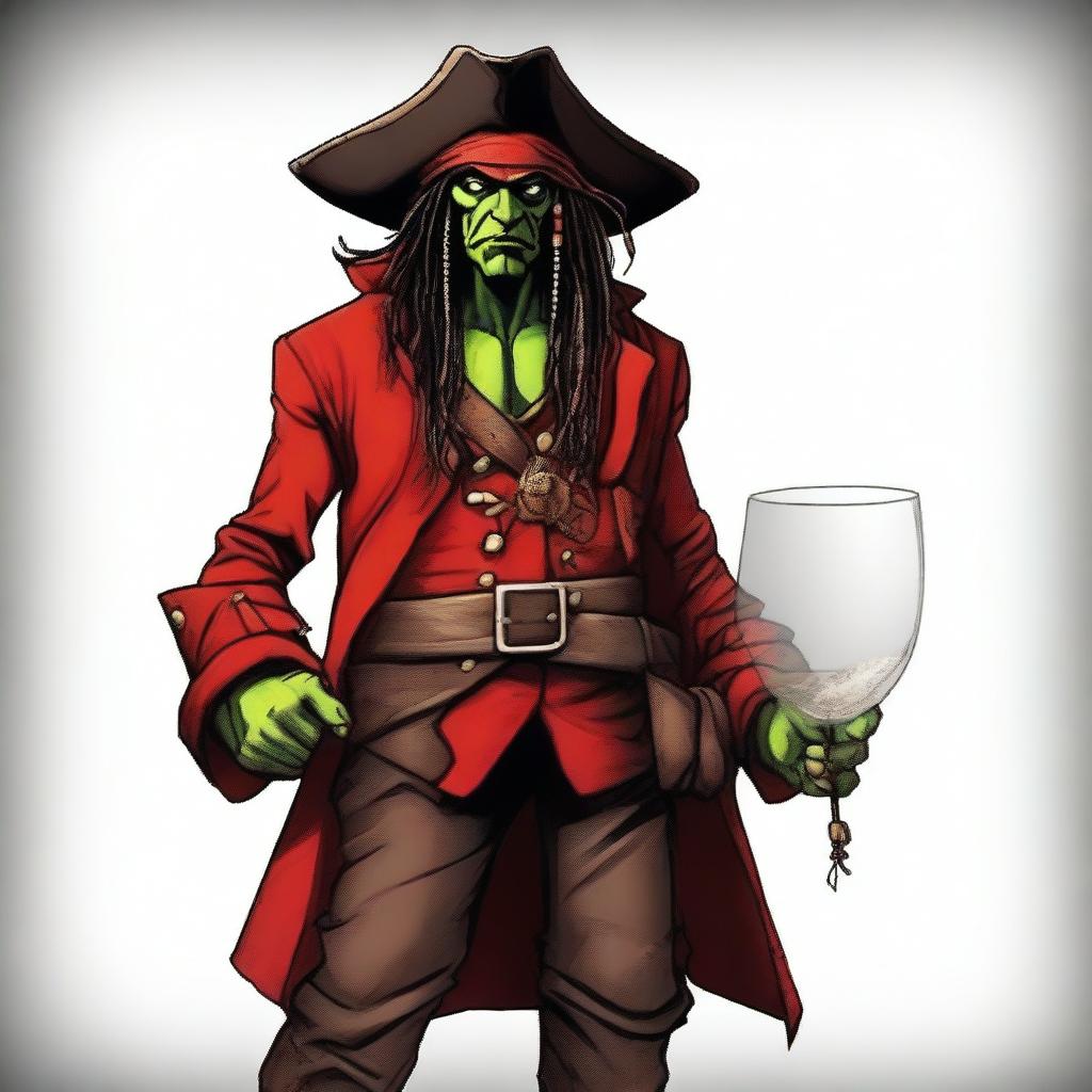 Create an image of a DnD goblin character who is a pirate wizard