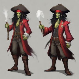 Create an image of a DnD goblin character who is a pirate wizard