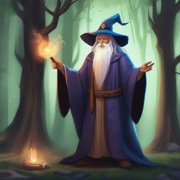 A detailed illustration of a wizard casting a spell, perfect for a Dungeons & Dragons character sheet