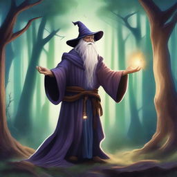 A detailed illustration of a wizard casting a spell, perfect for a Dungeons & Dragons character sheet