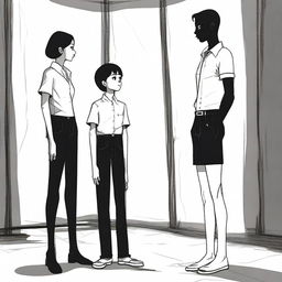 A tall woman with a short boy who appears to be her servant