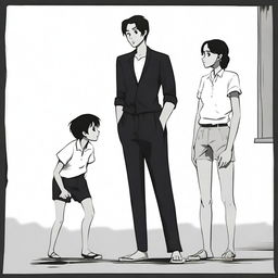 A tall woman with a short boy who appears to be her servant