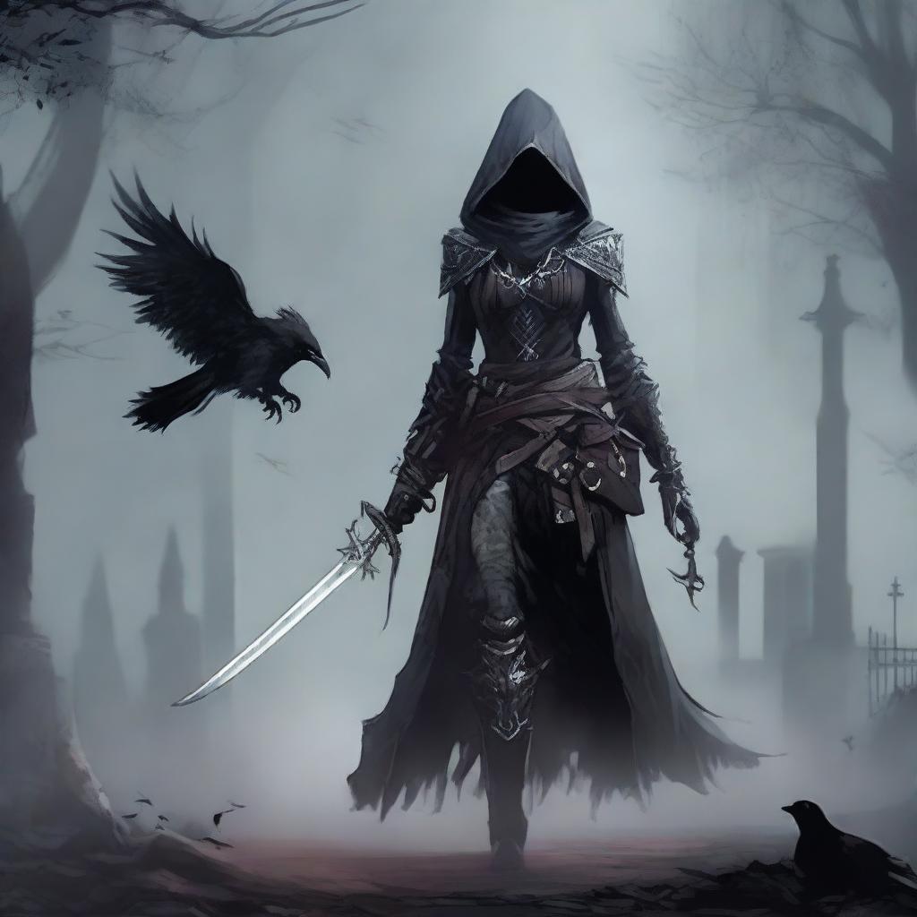 A Dungeons and Dragons female character inspired by Eileen the Crow from Bloodborne