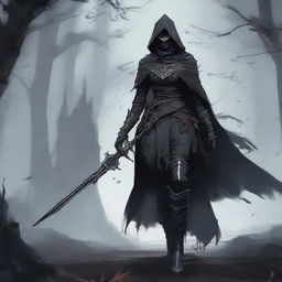 A Dungeons and Dragons female character inspired by Eileen the Crow from Bloodborne