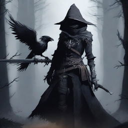 A female character inspired by Eileen the Crow from Bloodborne, wearing dark, light armor