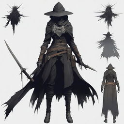 A female character inspired by Eileen the Crow from Bloodborne, wearing dark, light armor