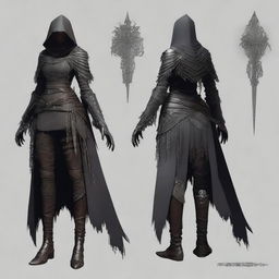 A female version of Eileen the Crow, wearing dark, light armor with intricate designs