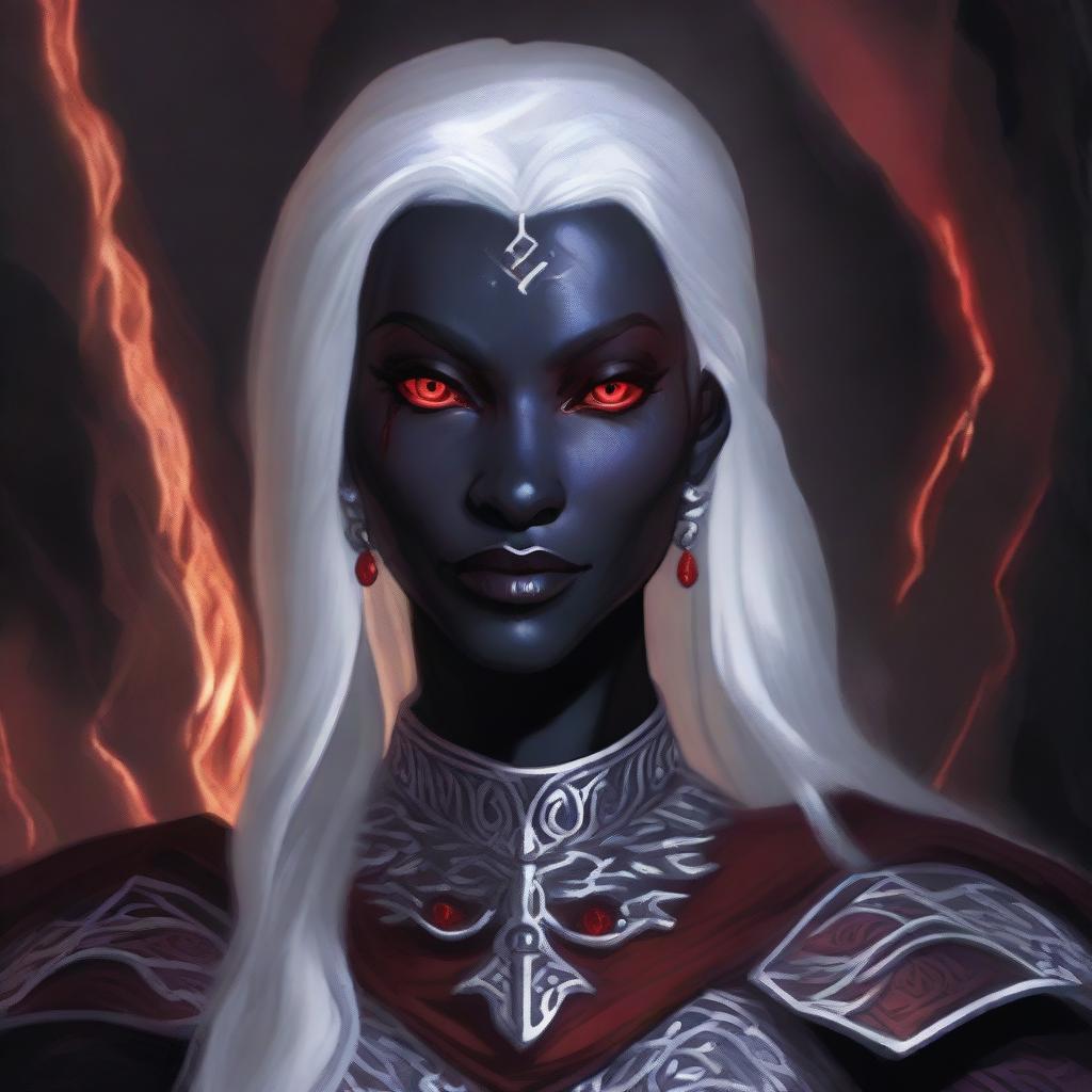 A detailed portrait of a female drow from Dungeons & Dragons