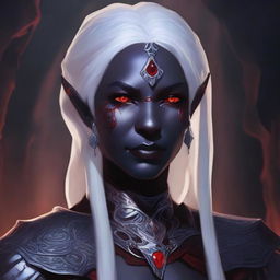 A detailed portrait of a female drow from Dungeons & Dragons