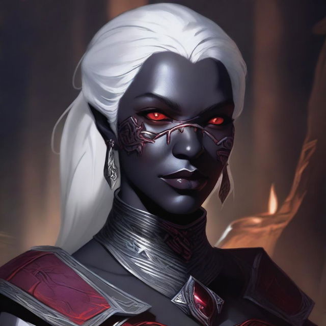 A detailed portrait of a female drow from Dungeons & Dragons