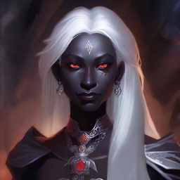 A detailed portrait of a female drow from Dungeons & Dragons