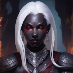 A detailed portrait of a female drow from Dungeons & Dragons