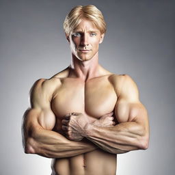 A realistic depiction of a blonde man with four arms