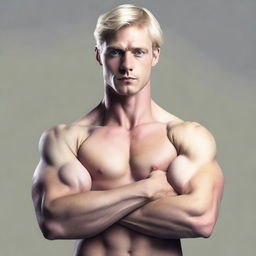 A realistic depiction of a blonde man with four arms