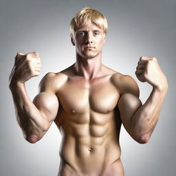 A realistic depiction of a blonde man with four arms