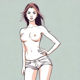 Draw a beautiful and alluring young woman with minimal clothing, emphasizing her attractiveness