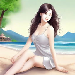 Draw a cute, fair-skinned young woman without a dress