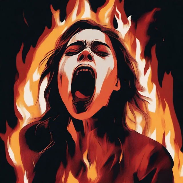 A young woman trapped inside a cremator, screaming and burning