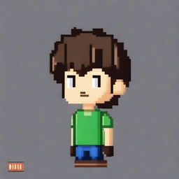 A pixel art depiction of a boy, designed in a resolution of 48 pixels by 96 pixels