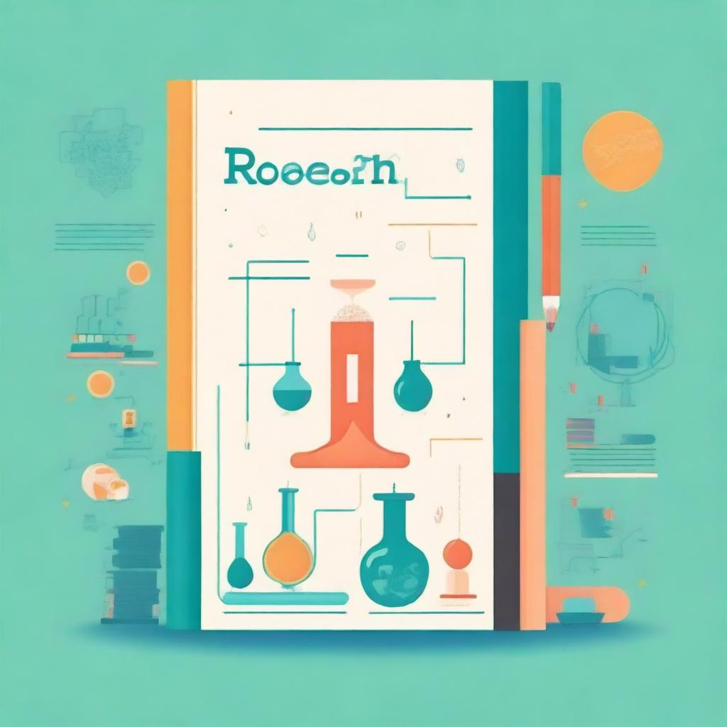 Create a sketch-style book cover about research with a balanced and not overly saturated color palette