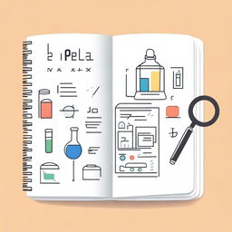 Create a white background cover featuring a blend of elements such as an engineer's case, a magnifying glass, a document, ideas, and an algorithm