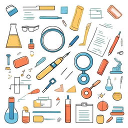 Create a white background cover featuring a blend of elements such as an engineer's case, a magnifying glass, a document, ideas, and an algorithm