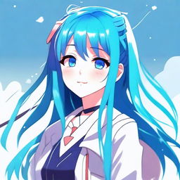 Create a digital artwork of a blue-haired anime girl