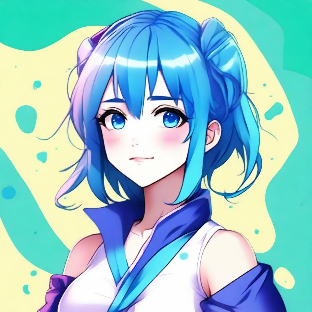 Create a digital artwork of a blue-haired anime girl