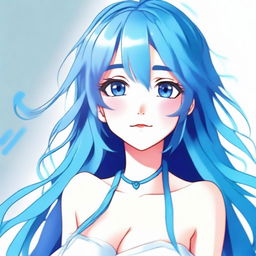 Create a digital artwork of a blue-haired anime girl