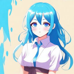 Create a digital artwork of a blue-haired anime girl