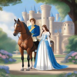 A majestic scene featuring the back view of a horse prince and princess as they are going on a journey