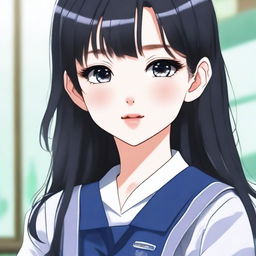 A girl's face in a school uniform