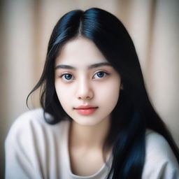 A portrait of an 18-year-old girl with two large, clear eyes