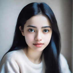 A portrait of an 18-year-old girl with two large, clear eyes