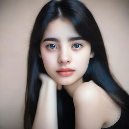 A portrait of an 18-year-old girl with two large, clear eyes