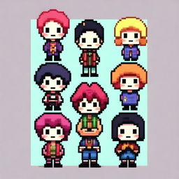 Create a group profile image in pixel art style featuring characters from the Douluo Dalu (Soul Land) series