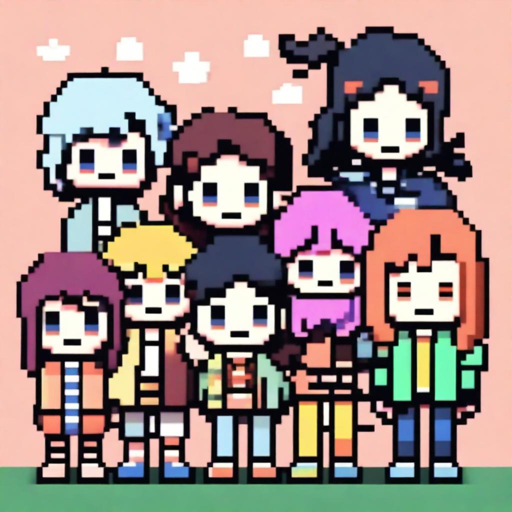 Create a group profile image in pixel art style featuring characters from the Douluo Dalu (Soul Land) series