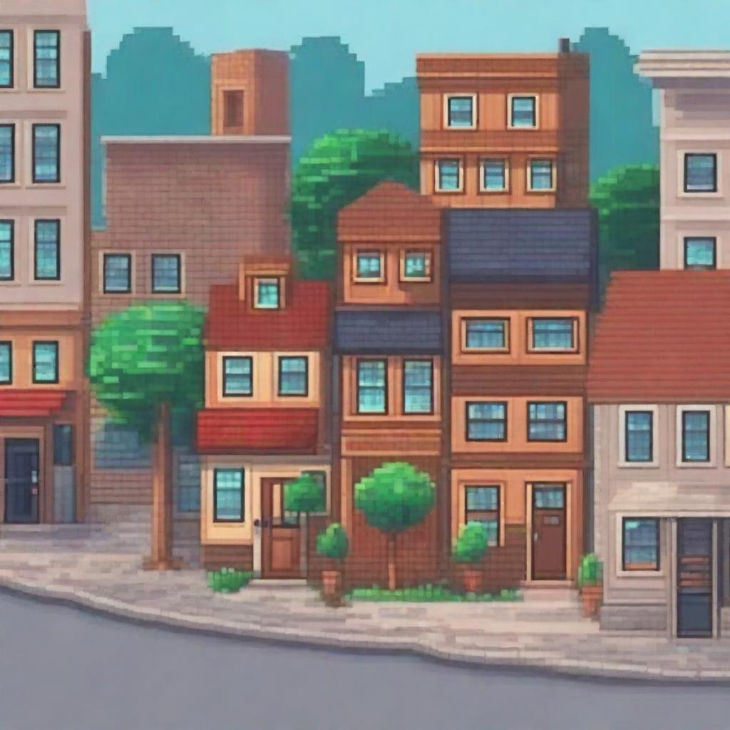 Create a detailed and vibrant pixel art image of a town