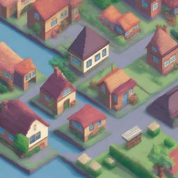 Create a detailed and vibrant pixel art image of a town