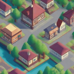 Create a detailed and vibrant pixel art image of a town