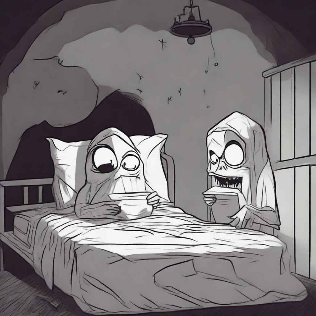 A person reading a scary bedtime story under the bedsheet covers with a flashlight