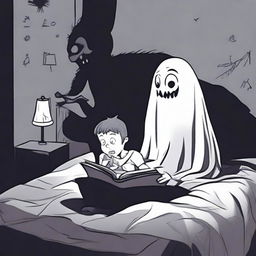 A person reading a scary bedtime story under the bedsheet covers with a flashlight