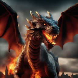 A cinematic photography of a fire-breathing dragon in the style of a movie poster