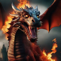 A cinematic photography of a fire-breathing dragon in the style of a movie poster