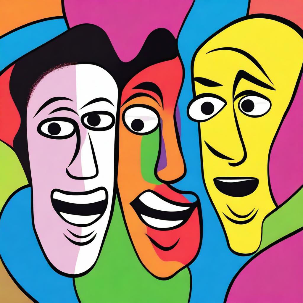 A vibrant and quirky image of three faces showcasing different emotions